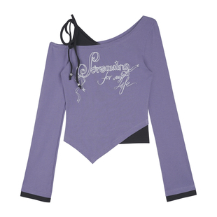 SagiDolls少女斗志#乌梅子酱#紫黑印花假两件T恤甜酷辣妹显瘦上衣