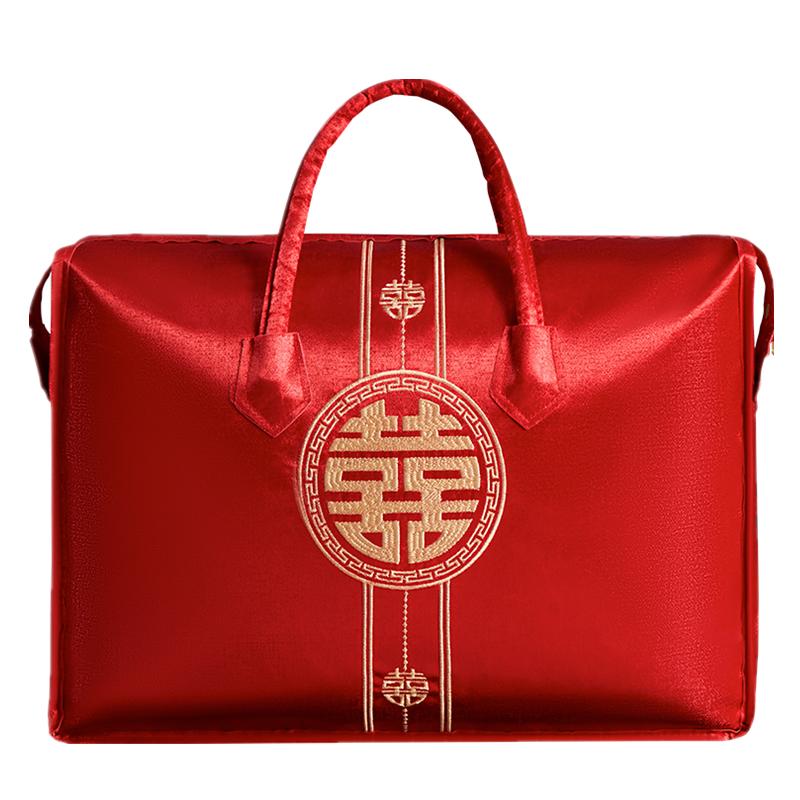 婚庆陪嫁夏凉被四件套包装手提袋红色礼品袋牛津布锻面绣花收纳袋