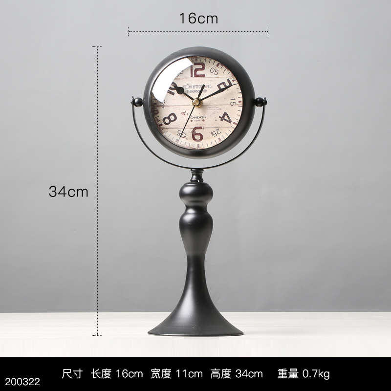 轻奢铁艺静音钟表摆件客厅玄关装饰钟台钟静音时钟座钟酒吧桌表