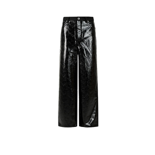 455emble皮革拼接西裤拼皮长裤仿油蜡皮休闲皮裤正装裤男女同款