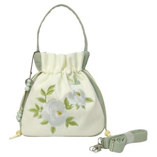 国风刺绣古风斜挎手提包抽绳收口手拎包清新文艺汉服简约民族风包