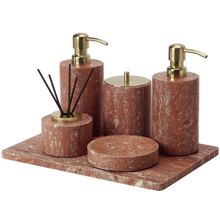 DecoTalk中古风天然红洞石卫浴洗漱套件侘寂风石材香薰托盘纸巾盒