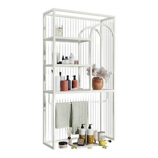 卫生间半墙屏风奶油风长虹水波纹玻璃隔断干湿区洗手台毛巾置物架