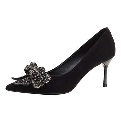 细跟水钻蝴蝶结气质高跟鞋新款女