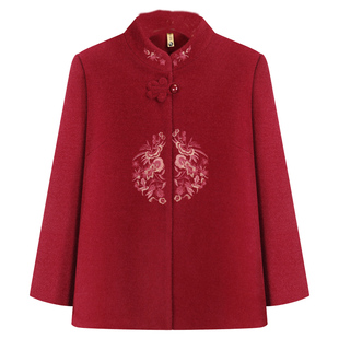 中老年人女装奶奶秋装毛呢外套妈妈秋冬新款70岁太太冬装老人衣服