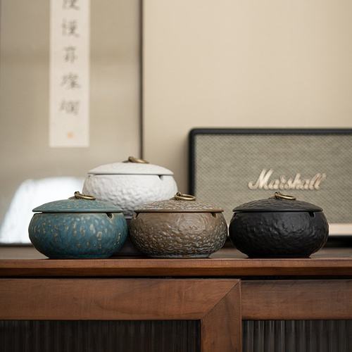 新品 创意大号烟灰缸复古陶瓷高档烟缸家用客厅办公室轻奢中式带