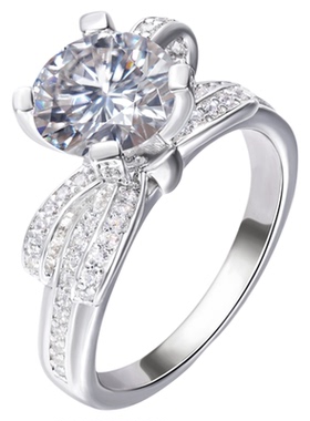 VISING珠宝蝴蝶结莫桑钻戒D色VVS国际证书2ct钻石戒指S925银