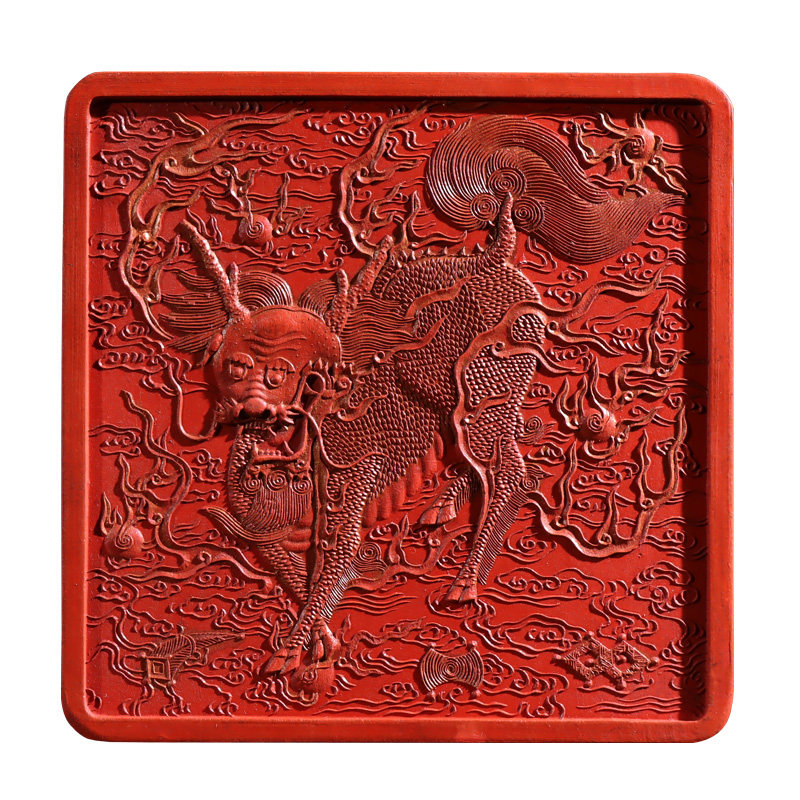 歙砚火麒麟古版珍藏朱砂宣纸