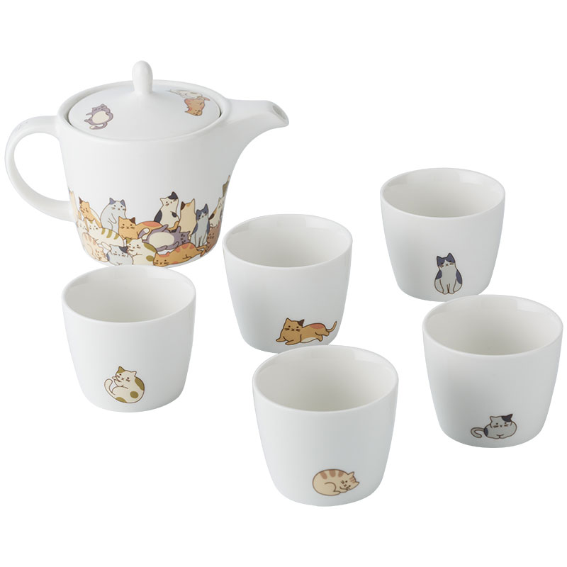 千代源懒猫茶壶套装一壶五杯