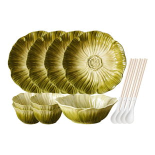 陶瓷碗具釉下彩餐具套装乔迁新居乔迁之喜入宅碗清新碗碟套装家用