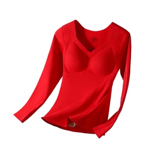 古今保暖内衣套装女生肖本命年打底衫大红色修身内搭免穿文胸秋衣