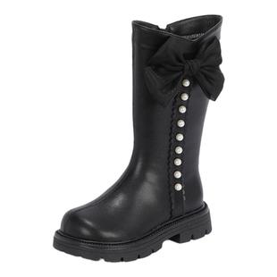 舞玛女童靴子儿童真皮长筒靴2025新款冬季女孩加绒高筒宝宝二棉鞋