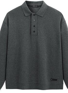 太平鸟男装 美式翻领卫衣男潮流休闲polo领宽松灰色套头外套男
