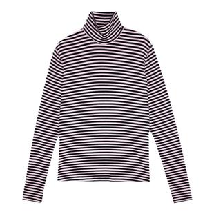 GOLDEN BARRY金和百瑞春秋女装高领磨毛条纹长袖T恤202448