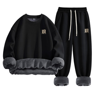 真维斯加绒套装男士卫衣加厚运动裤男2026新款冬季保暖一整套男款