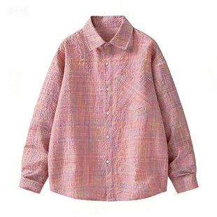 班尼路SK格子长袖衬衫男士秋季宽松翻领百搭休闲衬衣外套上衣服YS