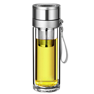 一键开盖玻璃杯便携速开杯男耐高温茶水分离泡茶杯子车载按键弹盖