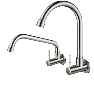 入墙式侧进水龙头墙壁式横向304不锈钢万向厨房洗菜盆阳台洗衣池