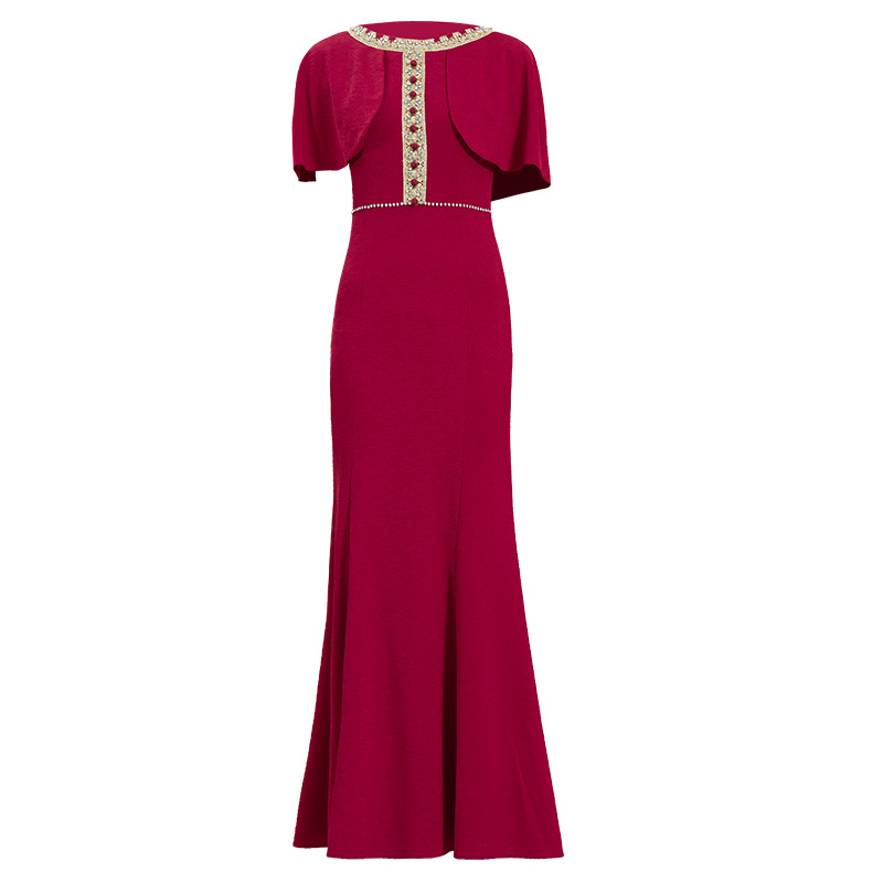 多丽琦新款连衣裙优雅红色喜妈妈装活动宴会主持晚装礼服减龄长裙