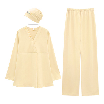 送月子帽-秋冬季带胸垫月子服纯棉全棉吸汗冬厚款哺乳产孕妇睡衣