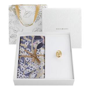 【礼盒套装】玛丽亚古琦时尚真丝丝巾女高级感丝巾扣礼盒装两件套