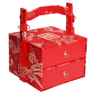 中式结婚礼盒复古双层手提彩礼钱盒子结婚喜糖伴手礼婚品陪嫁礼盒