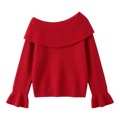 一字肩甜美长袖针织性感针织衫