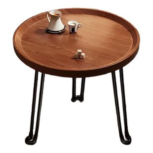 小圆桌移动茶几沙发边几胡桃木角几可折叠边桌阳台茶桌置物架桌子