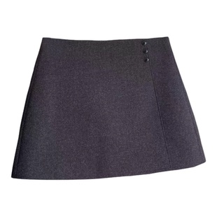 深灰色秋冬含羊毛精致复古呢料三扣A字短裤裙黑色时髦日常宝藏款