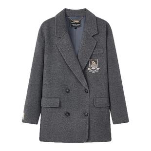 【绵羊毛】TeenieWeenie小熊女装毛呢外套双排扣时尚西装领大衣