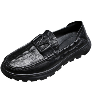 啄木鸟男鞋真皮春季新款潮流鳄鱼纹休闲皮鞋男士一脚蹬百塔豆豆鞋