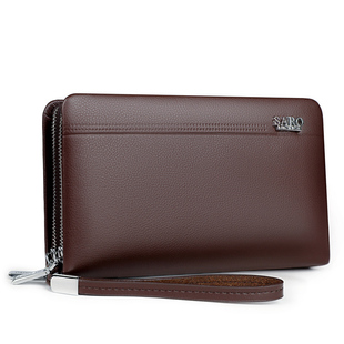 头层牛皮新款男士手拿包双层大容量真皮手包钱包时尚夹包双拉链