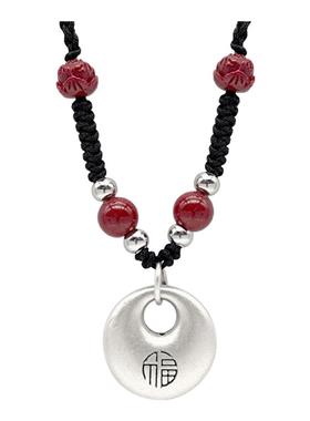 朱砂平安扣吊坠999银朱砂像项链