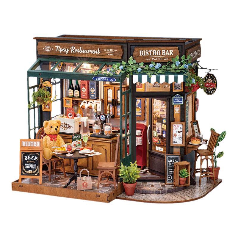 rolife若来木质diy小屋小熊餐吧