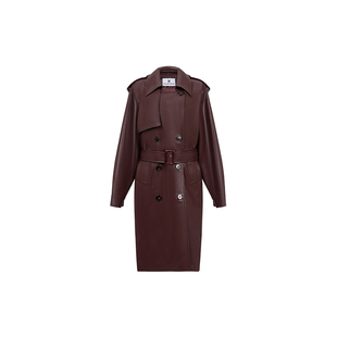 【Designer系列】Called Back皮质风衣女2025年冬季新款长款外套