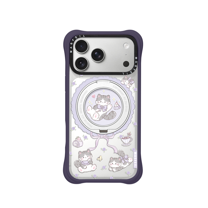MASFEIL× 猫咪时光适用iPhone17Promax手机壳新款磁吸带支架Go4苹果17Pro保护套支点透明高级感17pm硅胶软边