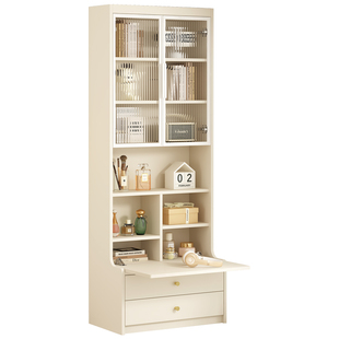 奶油风小户型飘窗梳妆台收纳柜折叠书桌柜窗台改造阳台柜定制8H18