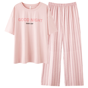 新一系2025新款情侣睡衣女夏季新疆纯棉短袖长裤7A抗菌防螨可外穿