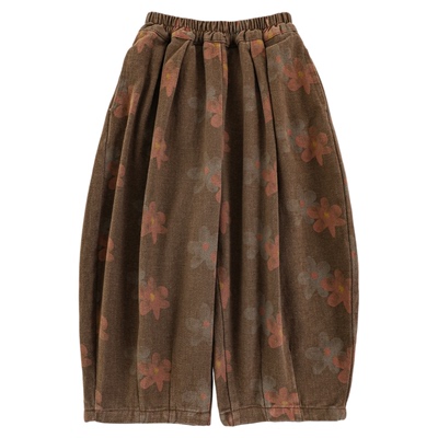 幼悠女童暖棕繁花印迹艺术感哈伦裤冬季元气可爱亲肤柔软休闲裤子