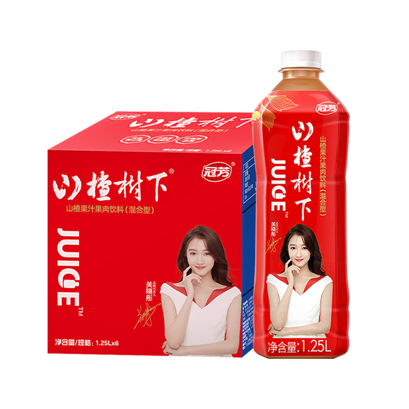 山楂树下官方旗舰店大瓶山楂果汁饮料1250ml*6瓶整箱婚宴饮品