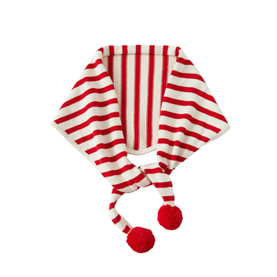 棵初纯棉百搭撞色条纹三角围巾