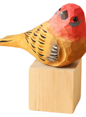 木雕小鸟摆件创意可爱治愈系