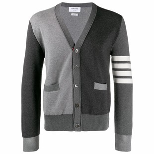 THOM BROWNE 男士经典V领开衫针织薄外套