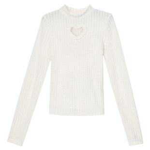 森女部落爱心镂空白色打底衫女加绒修身内搭长袖上衣秋2025冬新款