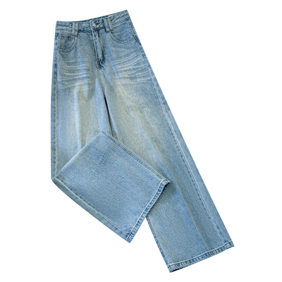 浅色高腰亮闪闪的阔腿牛仔裤女