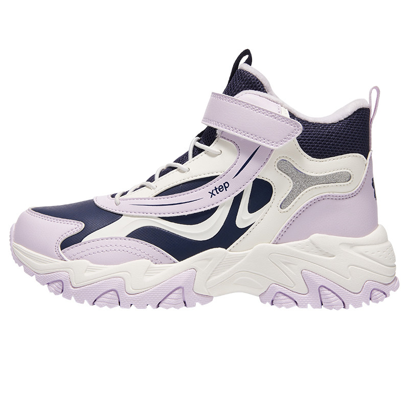 特步儿童童鞋2026冬中大童女童魔术贴防滑耐磨加绒保暖二棉鞋