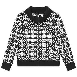 FILA 斐乐官方女士编织外套2023冬休闲舒适简约满印翻领上衣