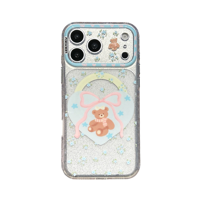 LEKAIKU粉色波点爱心小熊适用iphone苹果17promax可爱16pro卡通15全包相机ai五金按键精孔气囊防刮磁吸手机壳