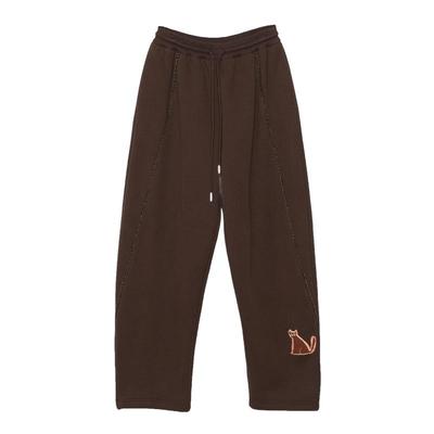 MOVEUP幻走2024冬季新款.FUN系列松紧腰猫咪绣花休闲直筒裤女加绒