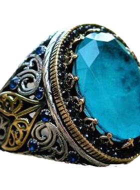 纯银蓝色帕拉伊巴戒指镶嵌花朵